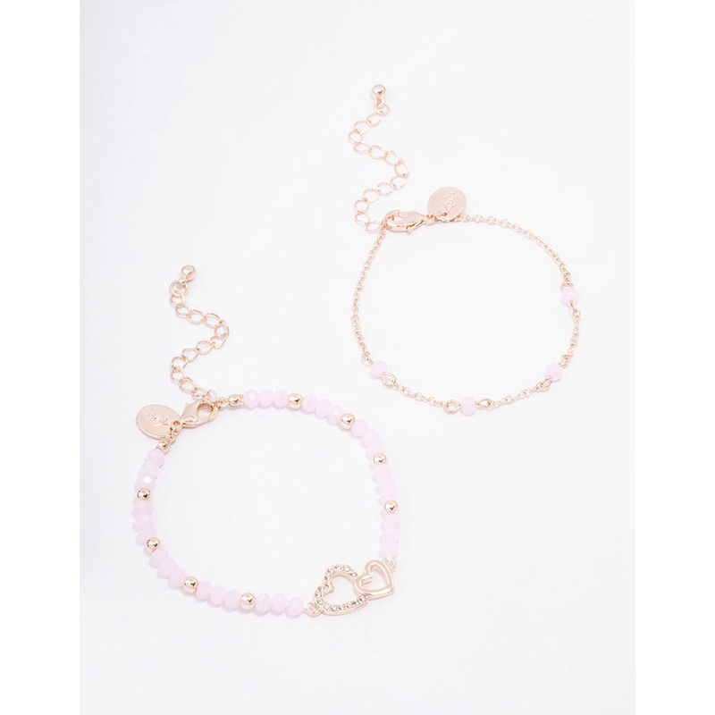 Rose Gold Pink Beaded Heart Bracelet Pack