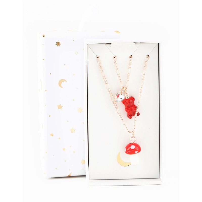 Rose Gold Teddy & Mushroom Necklace Pack