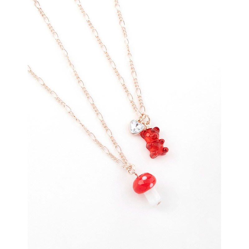 Rose Gold Teddy & Mushroom Necklace Pack
