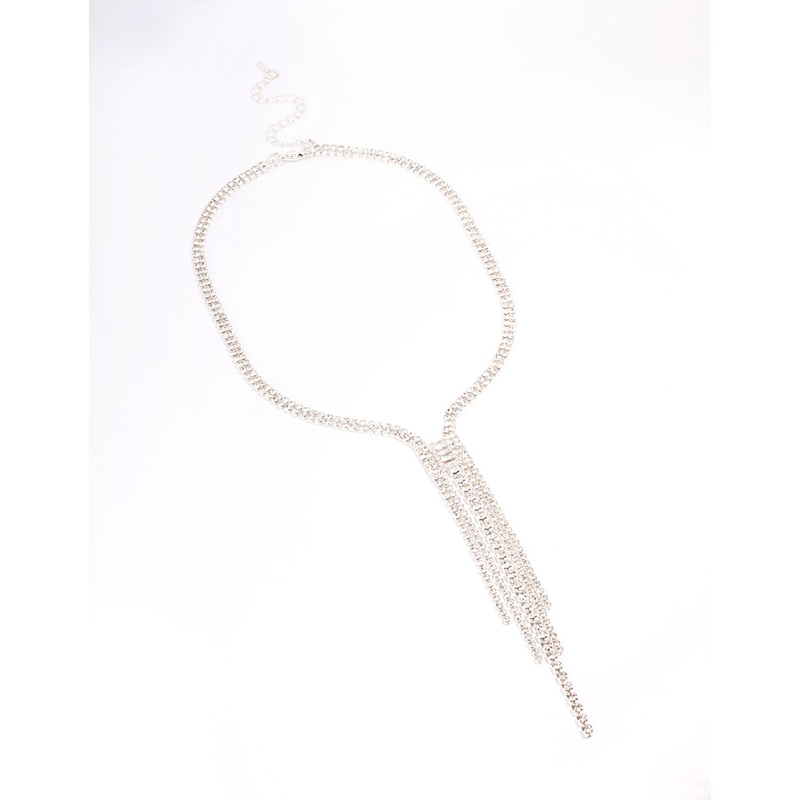 Silver Duo Diamante Drop Necklace