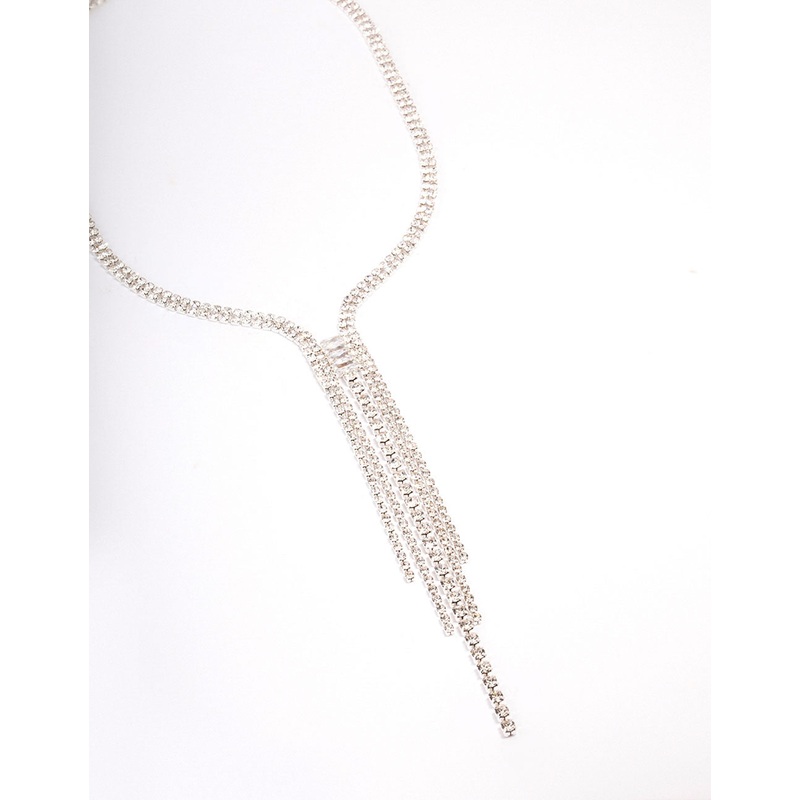 Silver Duo Diamante Drop Necklace