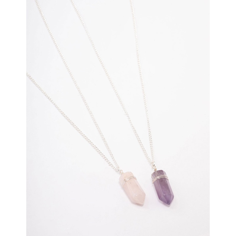 Silver Mixed Semi-Precious Wrapped Necklace Pack