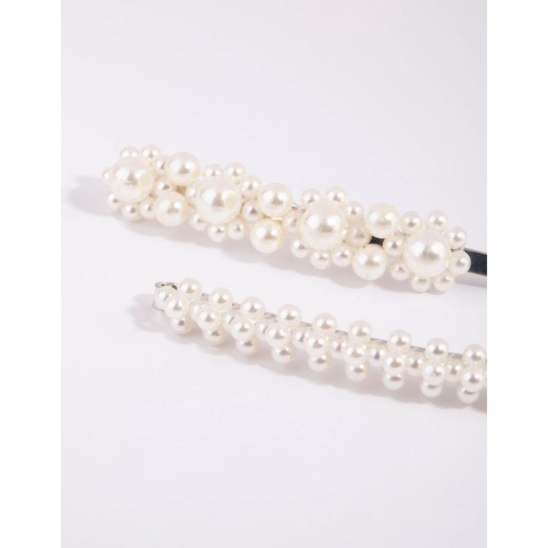 Silver Pearl Flower Clip Pack