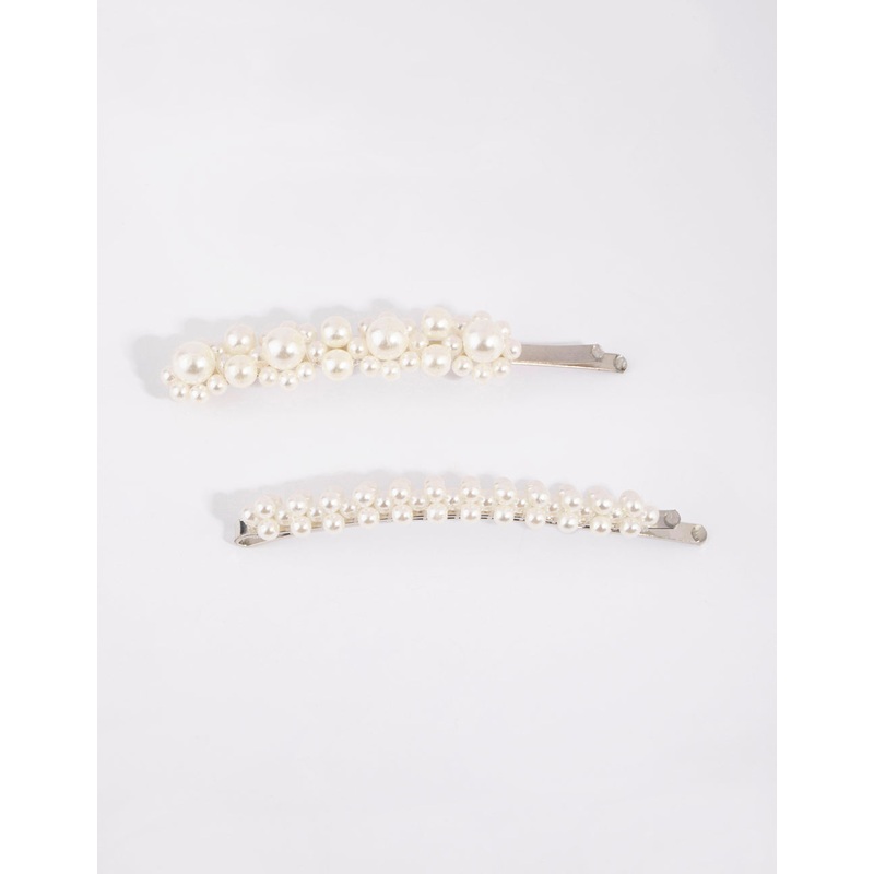 Silver Pearl Flower Clip Pack