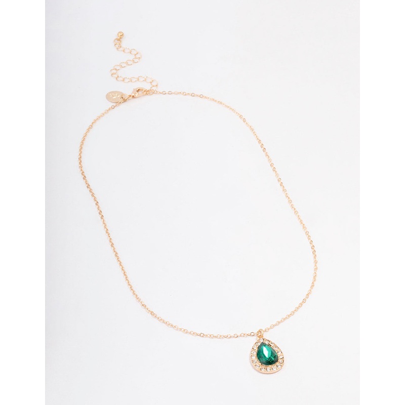 Gold Diamante Pear Pendant Necklace