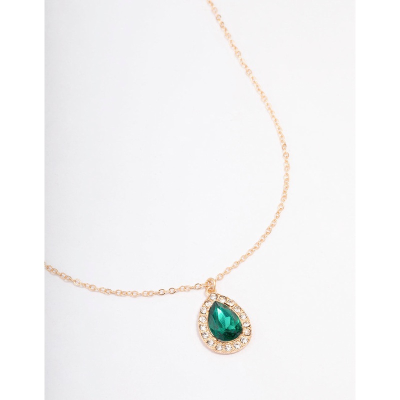 Gold Diamante Pear Pendant Necklace