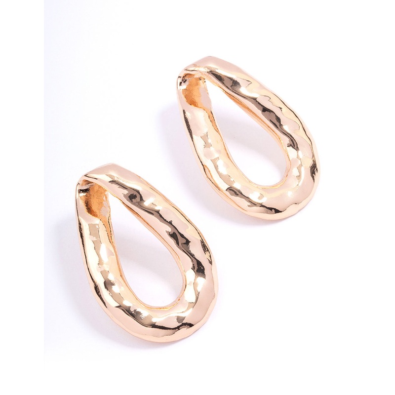 Gold Hammered Small Teardrop Earrings