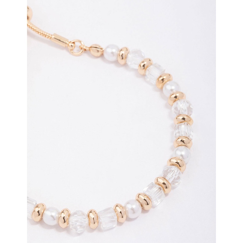 Gold Mixed Pearl & Facet Toggle Bracelet