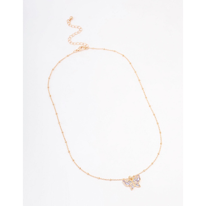 Gold Pave Ball Chain Butterfly Necklace