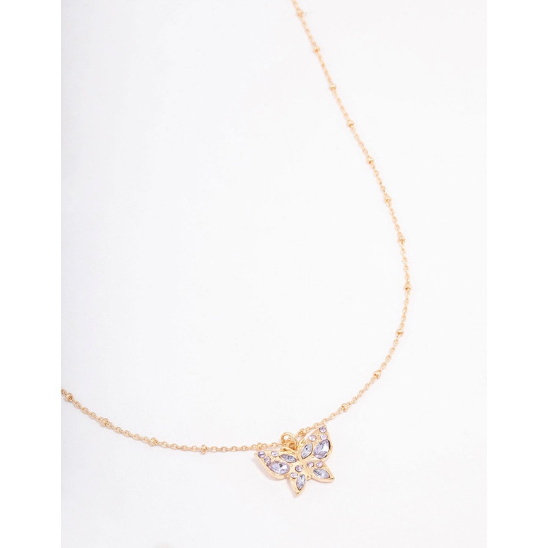 Gold Pave Ball Chain Butterfly Necklace