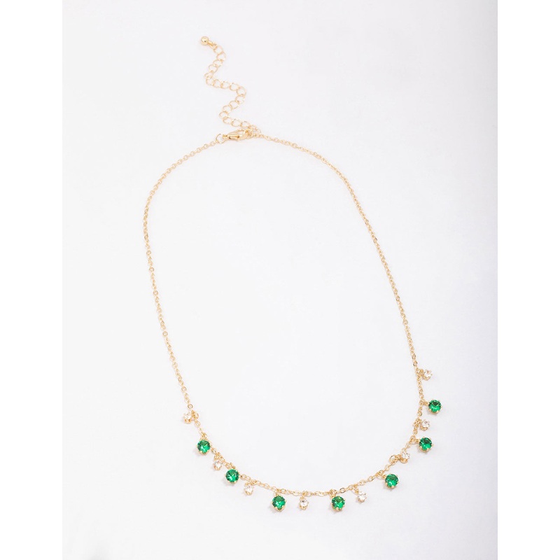 Gold Plated Brass Alternating Cubic Zirconia Droplet Pendant Necklace