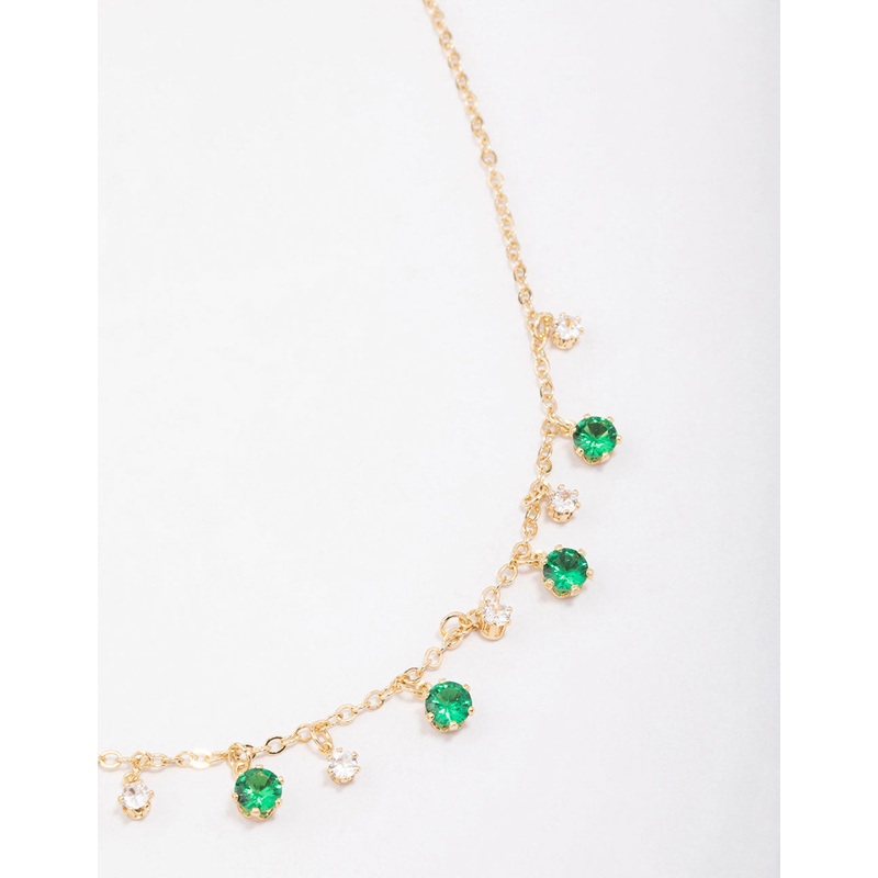 Gold Plated Brass Alternating Cubic Zirconia Droplet Pendant Necklace