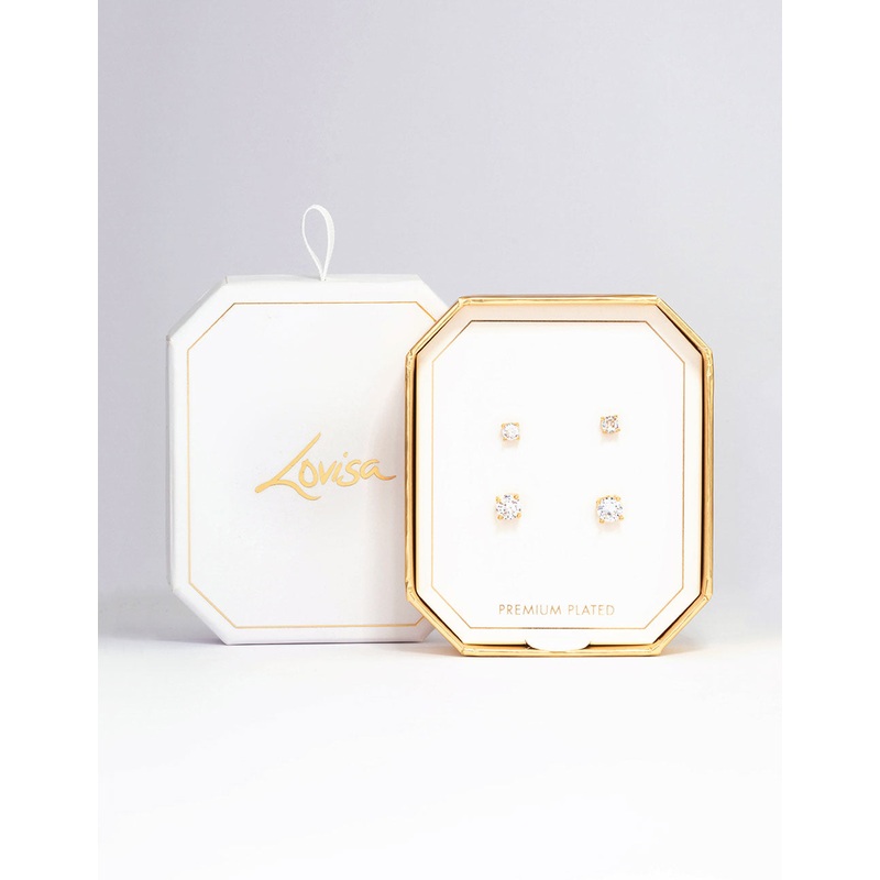 Gold Plated Cubic Zirconia Stud Earring Pack