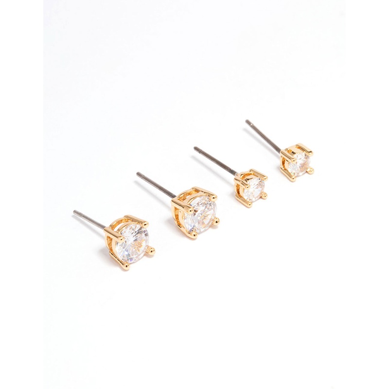Gold Plated Cubic Zirconia Stud Earring Pack