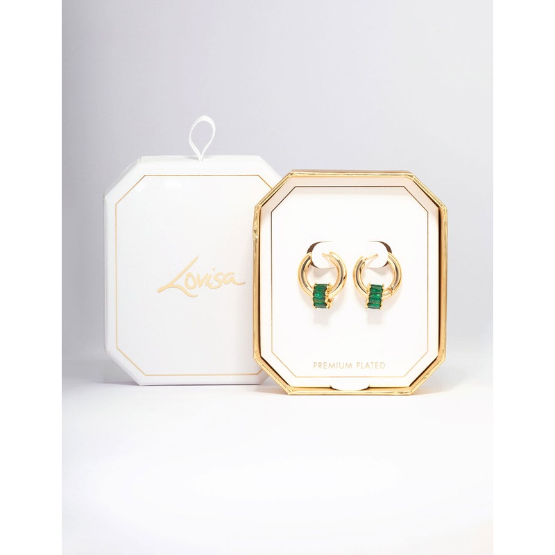 Gold Plated Emerald Hoop Earrings