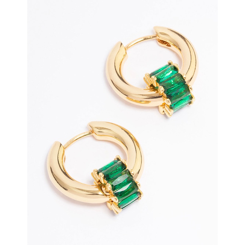 Gold Plated Emerald Hoop Earrings