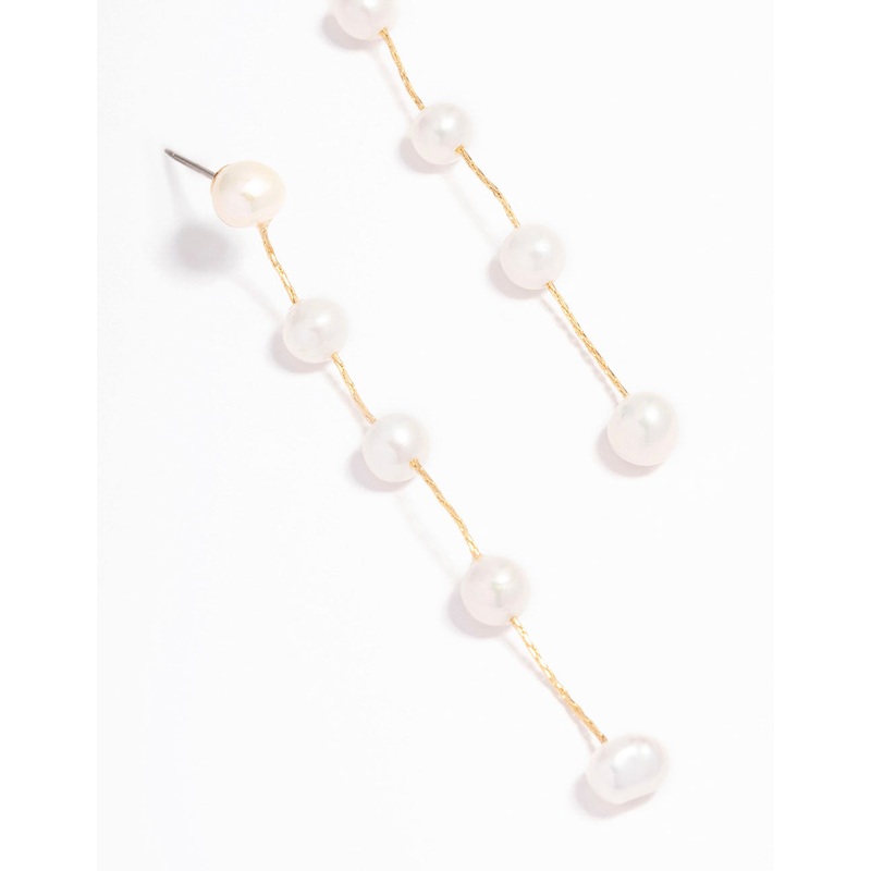 Gold Plated Freshwater Pearl Long Drop Earrings