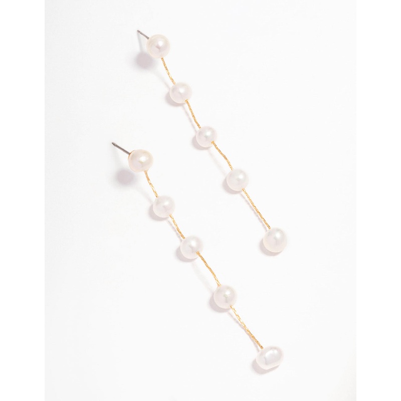Gold Plated Freshwater Pearl Long Drop Earrings