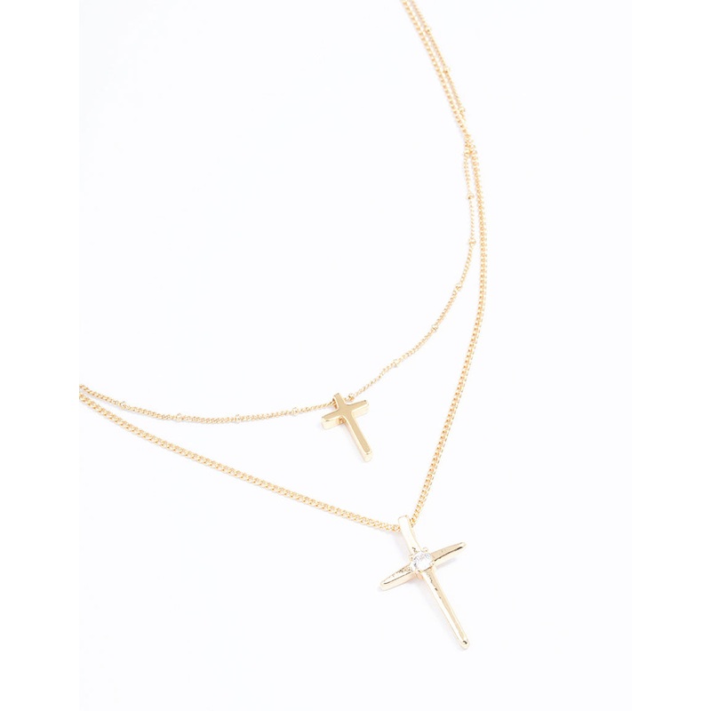 Gold Plated Layered Cross Necklace