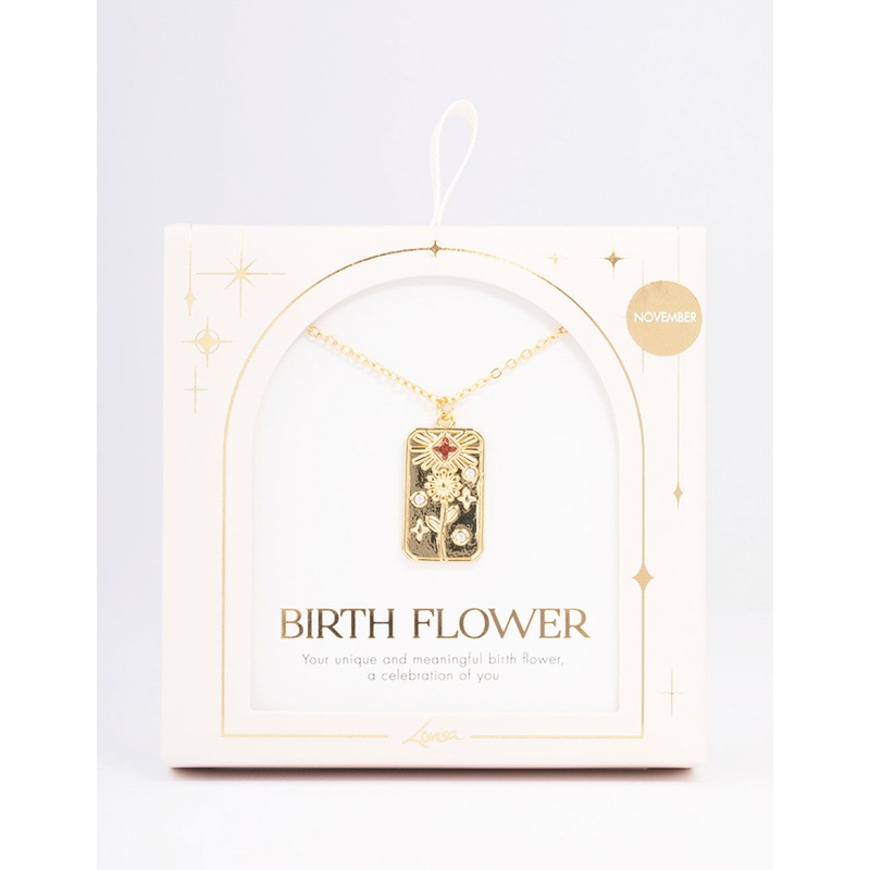 Gold Plated November Birth Month Flower Pendant Necklace