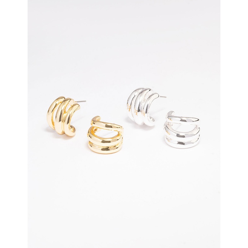 Gold & Silver Plated Huggie Hoop Earring Pack