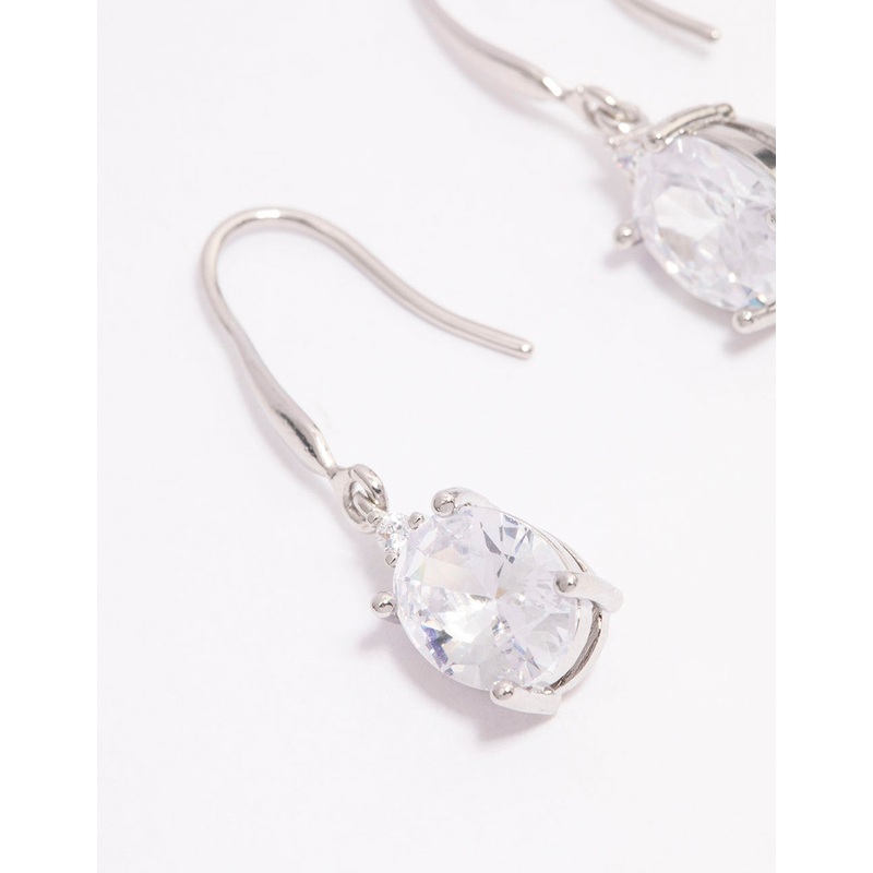 Silver Oval Cubic Zirconia Hook Drop Earrings
