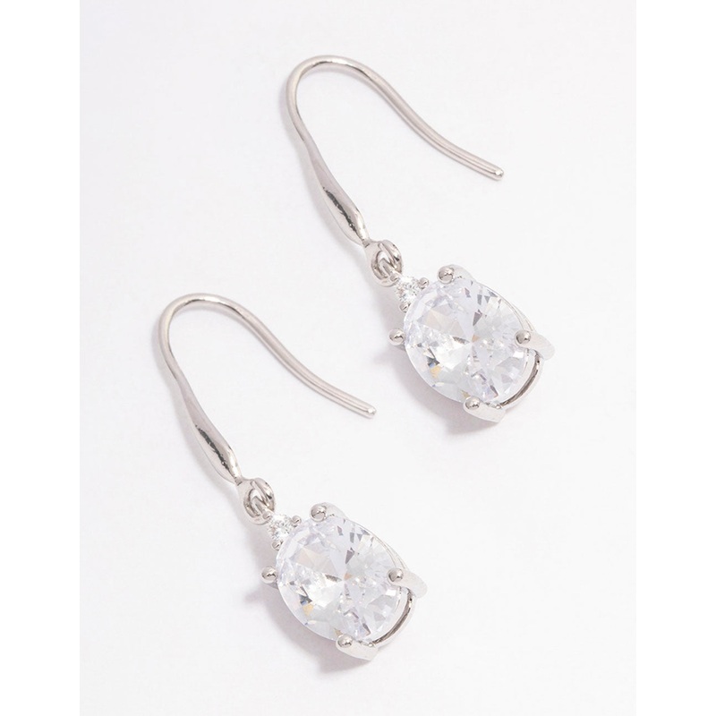 Silver Oval Cubic Zirconia Hook Drop Earrings