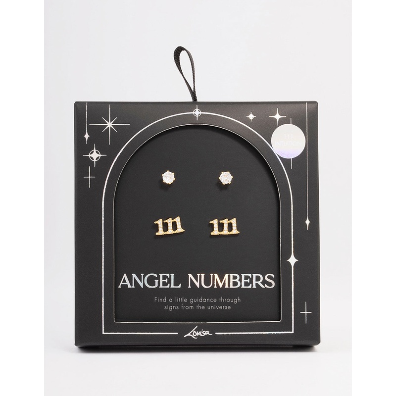 Gold Plated Cubic Zirconia Angel Number 111 Stud Earring Pack