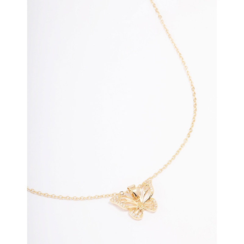 Gold Plated Cubic Zirconia Butterfly Pendant Necklace