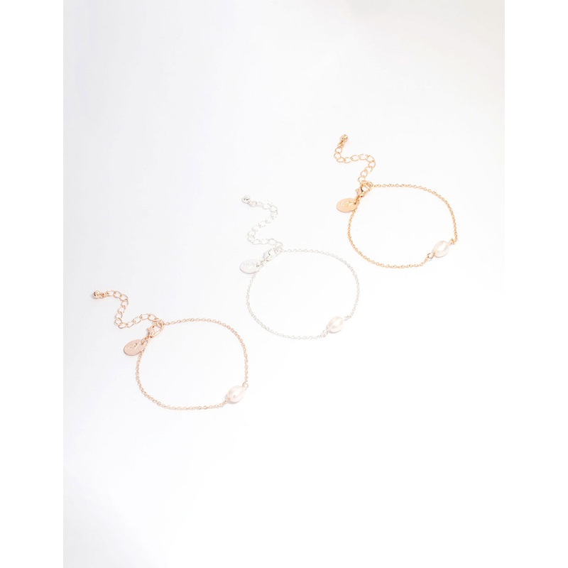 Mixed Metal Classic Freshwater Pearl Bracelet 3-Pack