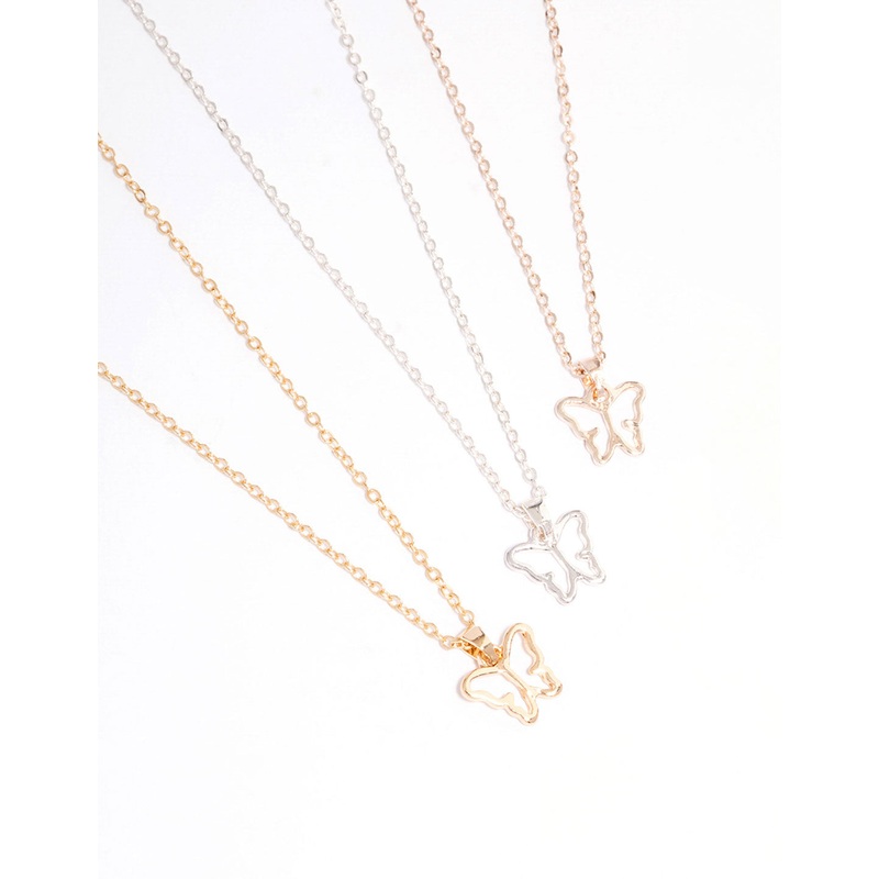 Mixed Metal Couture Butterfly Necklace 3-Pack