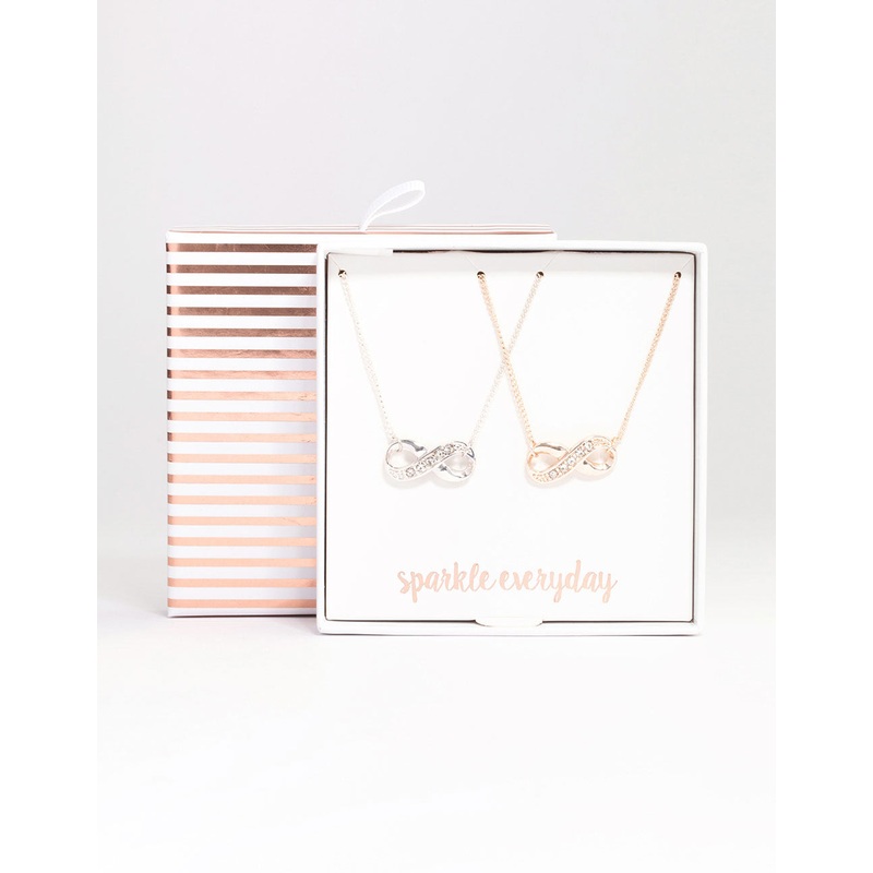Mixed Metal Diamante Infinity Necklace Pack