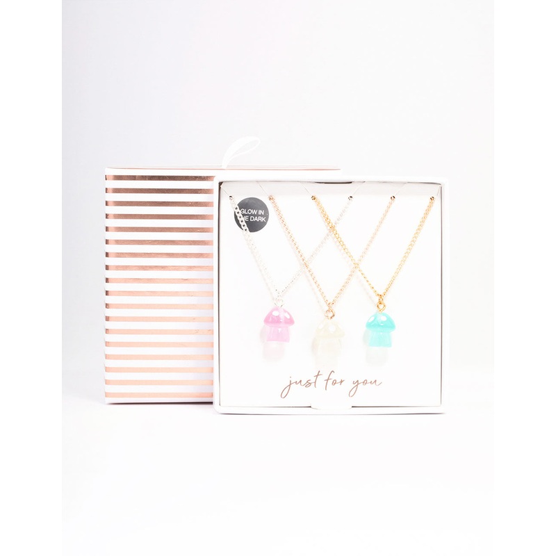 Mixed Metal Glow In The Dark Mushroom Necklace 3-Pack