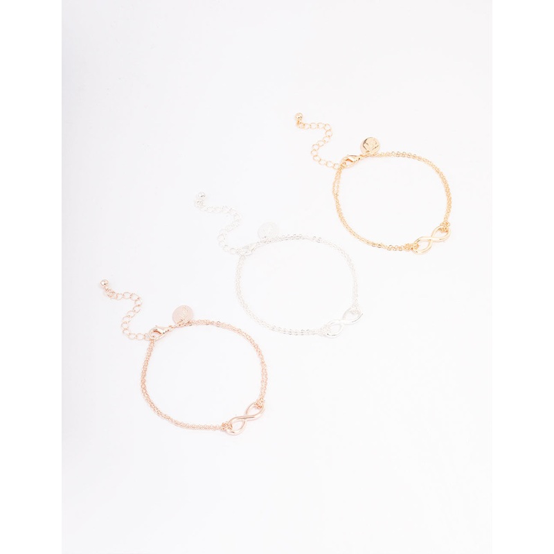 Mixed Metal Polished Infinity Bracelet 3-Pack