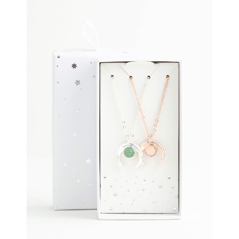 Mixed Metal Semi-Precious Crescent Necklace Pack
