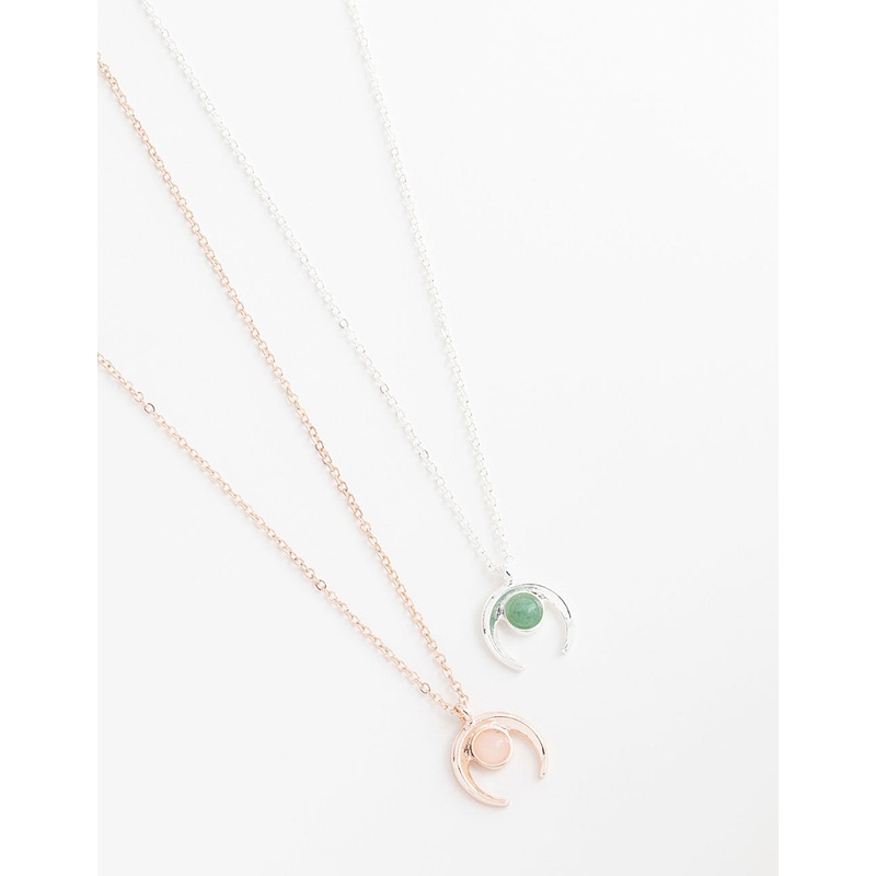 Mixed Metal Semi-Precious Crescent Necklace Pack