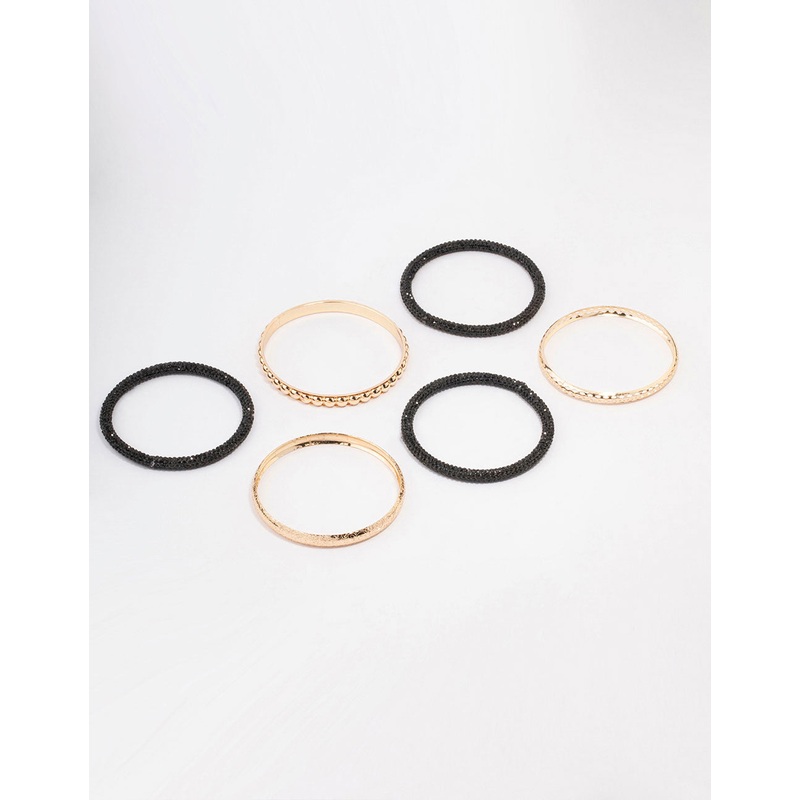 Black Diamante Bangle 5-Pack