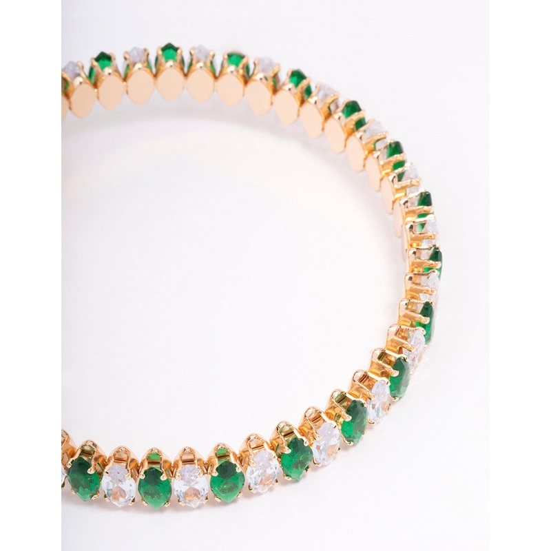 Gold Cubic Zirconia Navette Stone Wrist Cuff