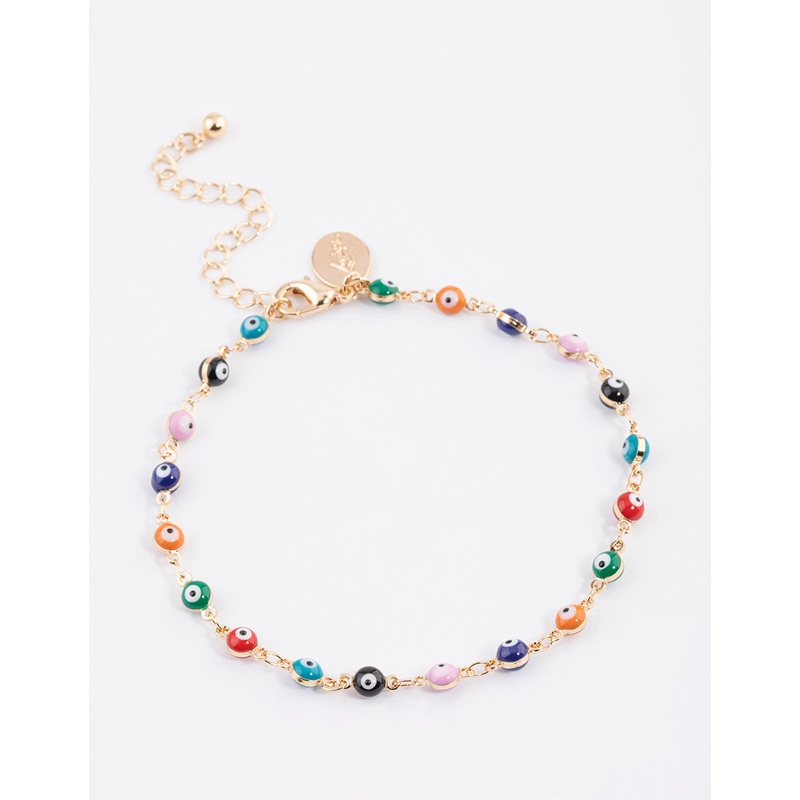 Gold Evil Eye Layered Chain Anklet