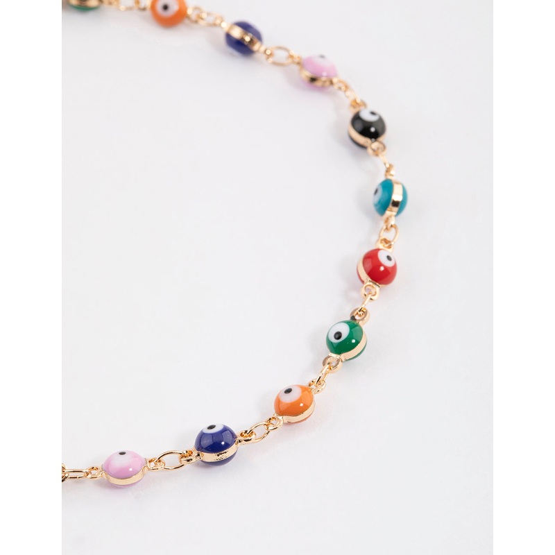 Gold Evil Eye Layered Chain Anklet