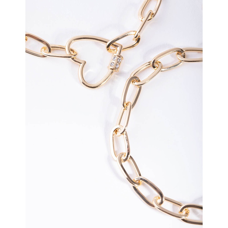 Gold Heart Link Chain Bracelet Pack