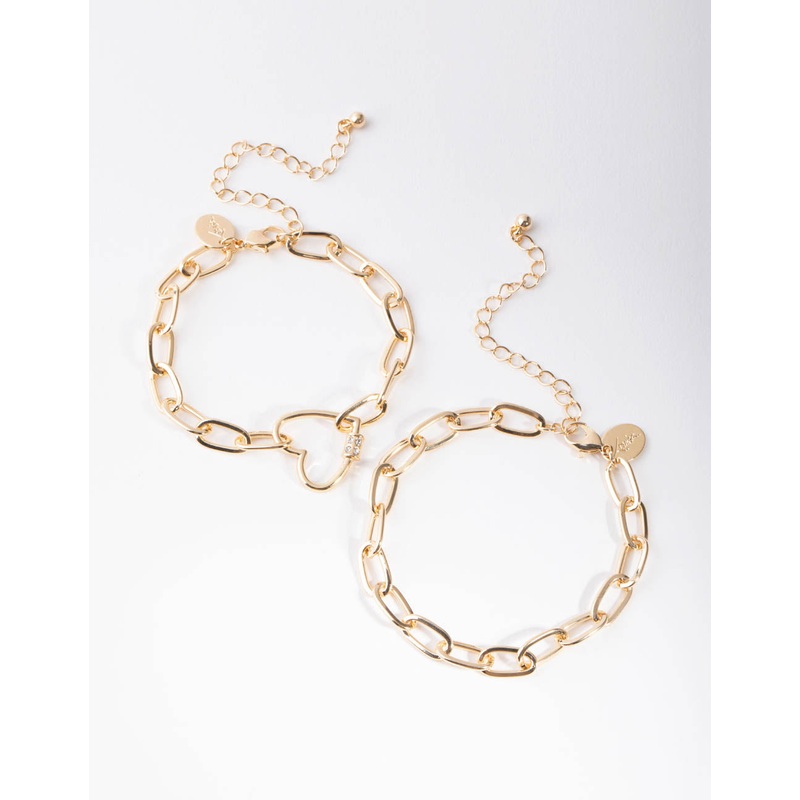 Gold Heart Link Chain Bracelet Pack