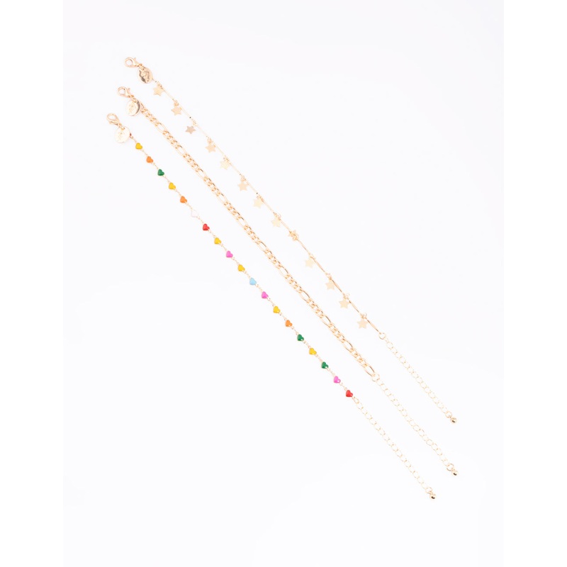 Gold Heart & Star Anklet Pack