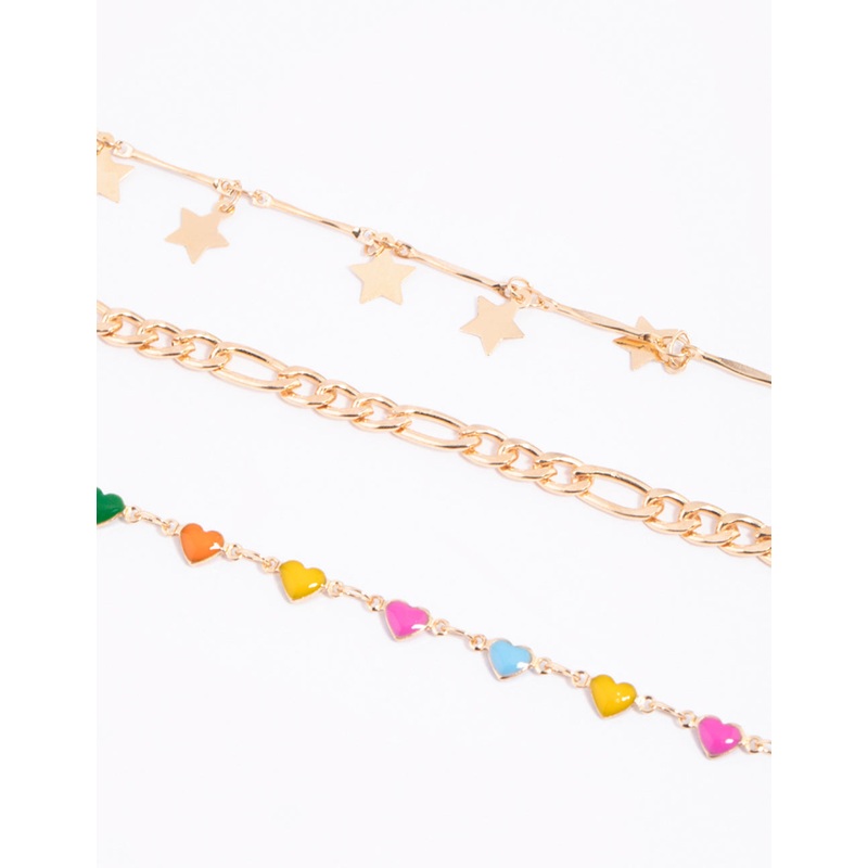 Gold Heart & Star Anklet Pack