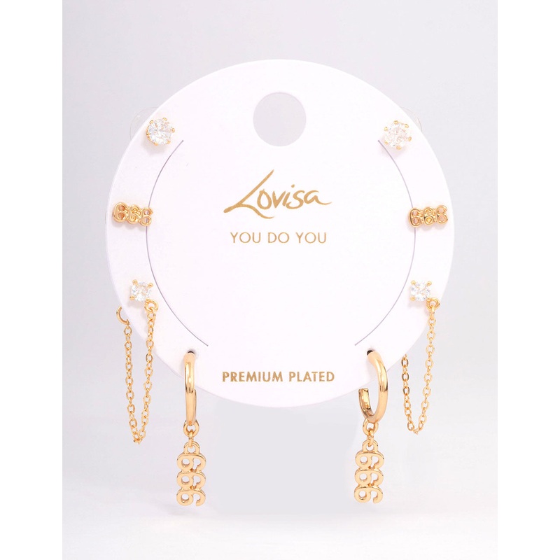 Gold Plated 999 Angel Number Earring Pack
