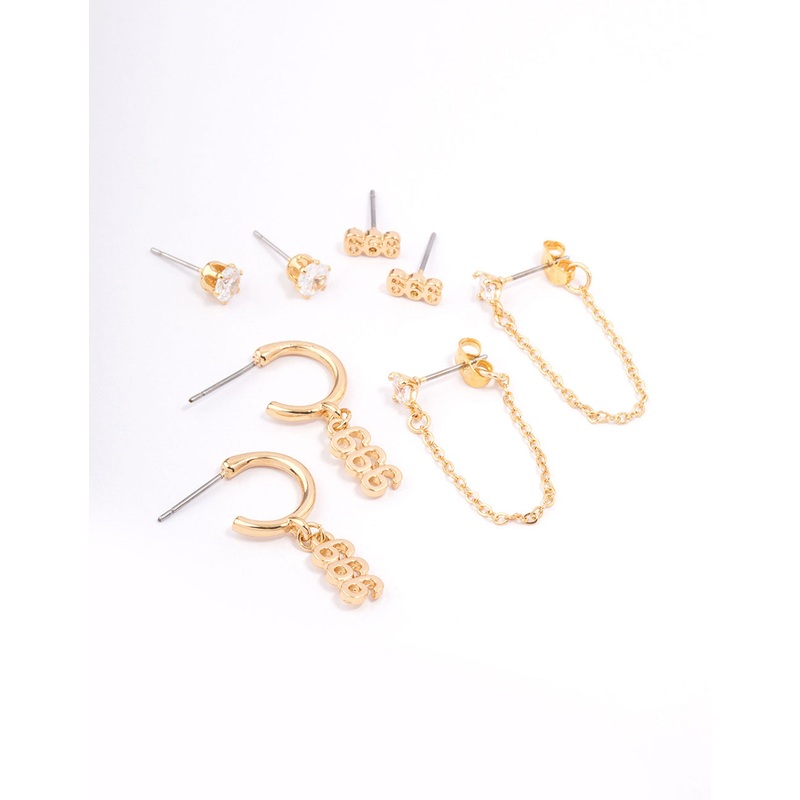 Gold Plated 999 Angel Number Earring Pack