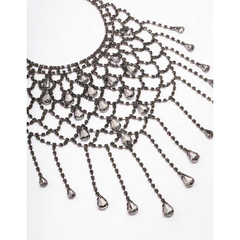 Gunmetal Art Deco Diamante Necklace