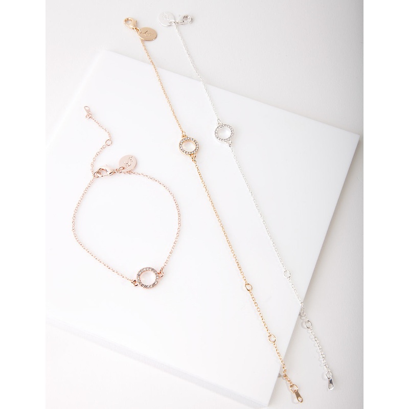 Mixed Metal Diamante Circle Bracelet Pack