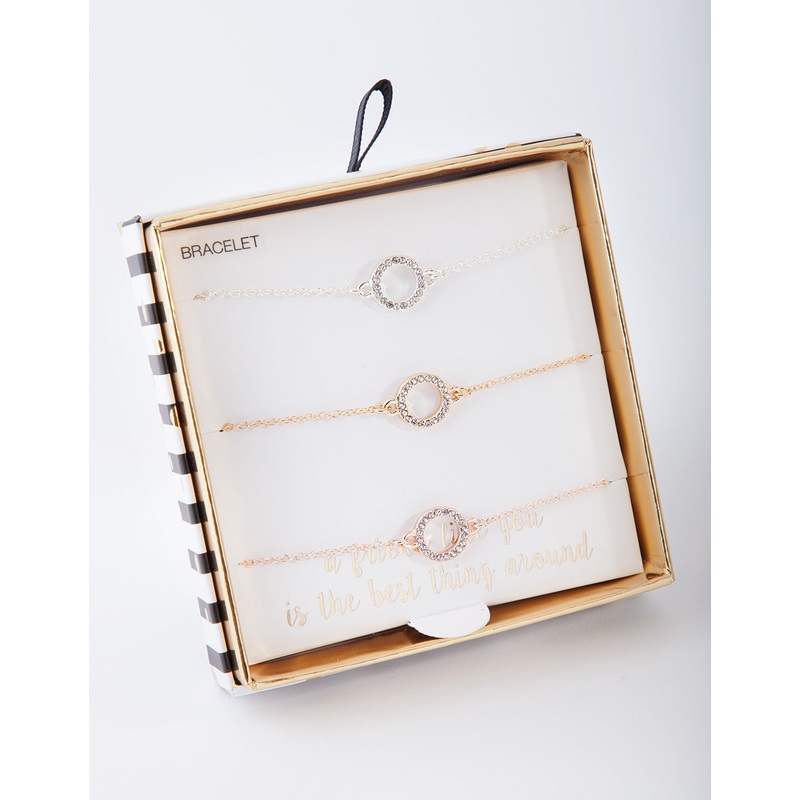 Mixed Metal Diamante Circle Bracelet Pack