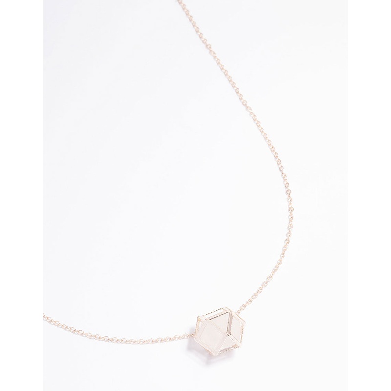 Rose Gold Clear Quartz Semi-Precious Shard Cage Necklace